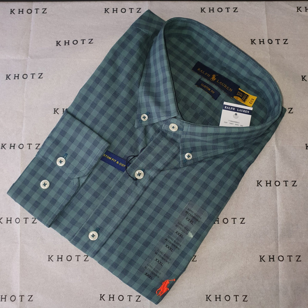 Camisa Ralph Lauren Masculina Xadrez Verde Pony Laranja
