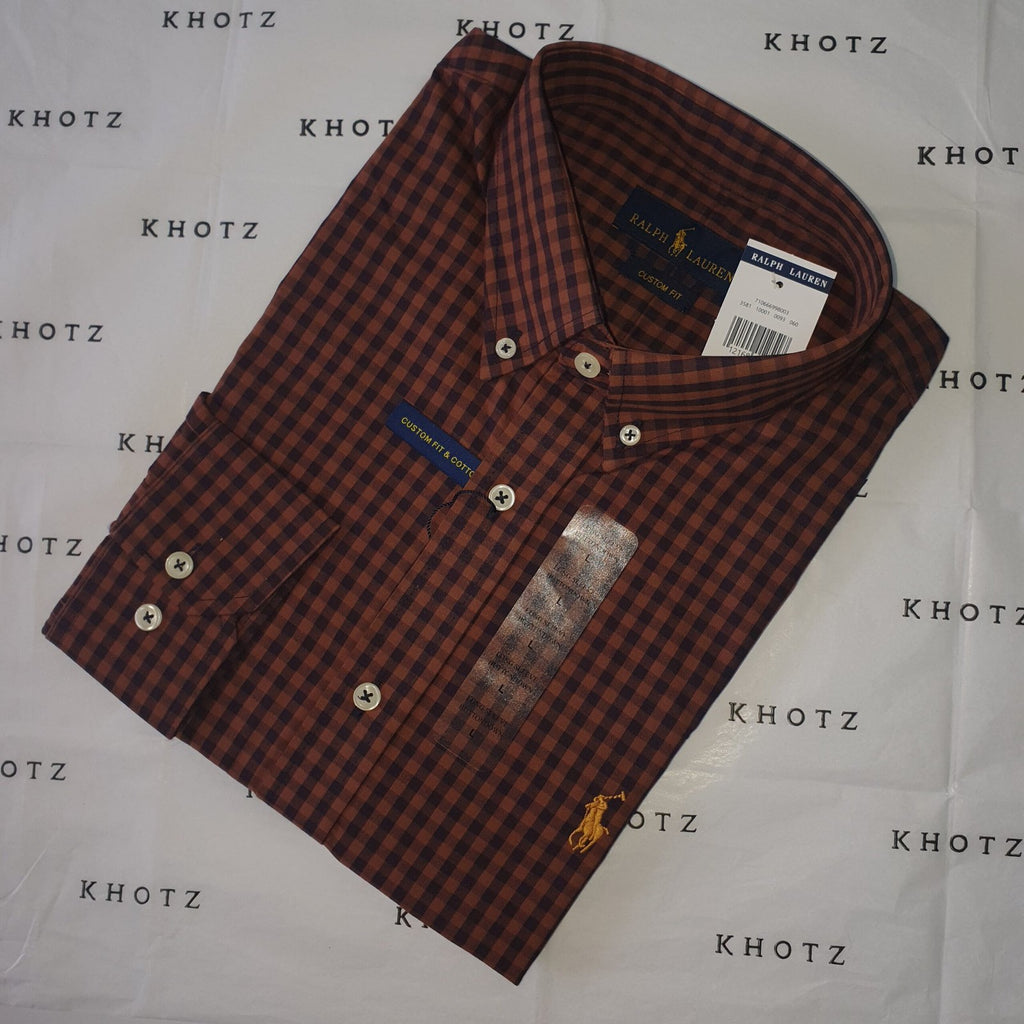 Camisa Ralph Lauren Masculina Xadrez Marrom Pony Dourado