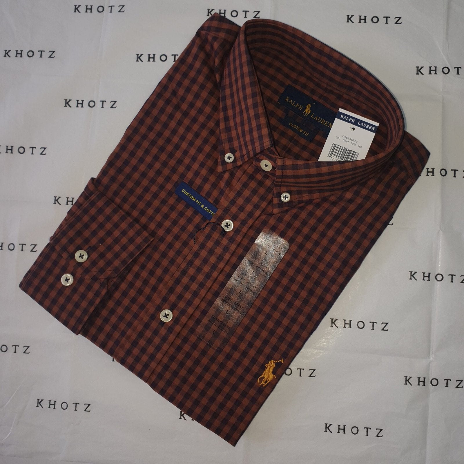 Camisa Ralph Lauren Masculina Xadrez Marrom Pony Dourado