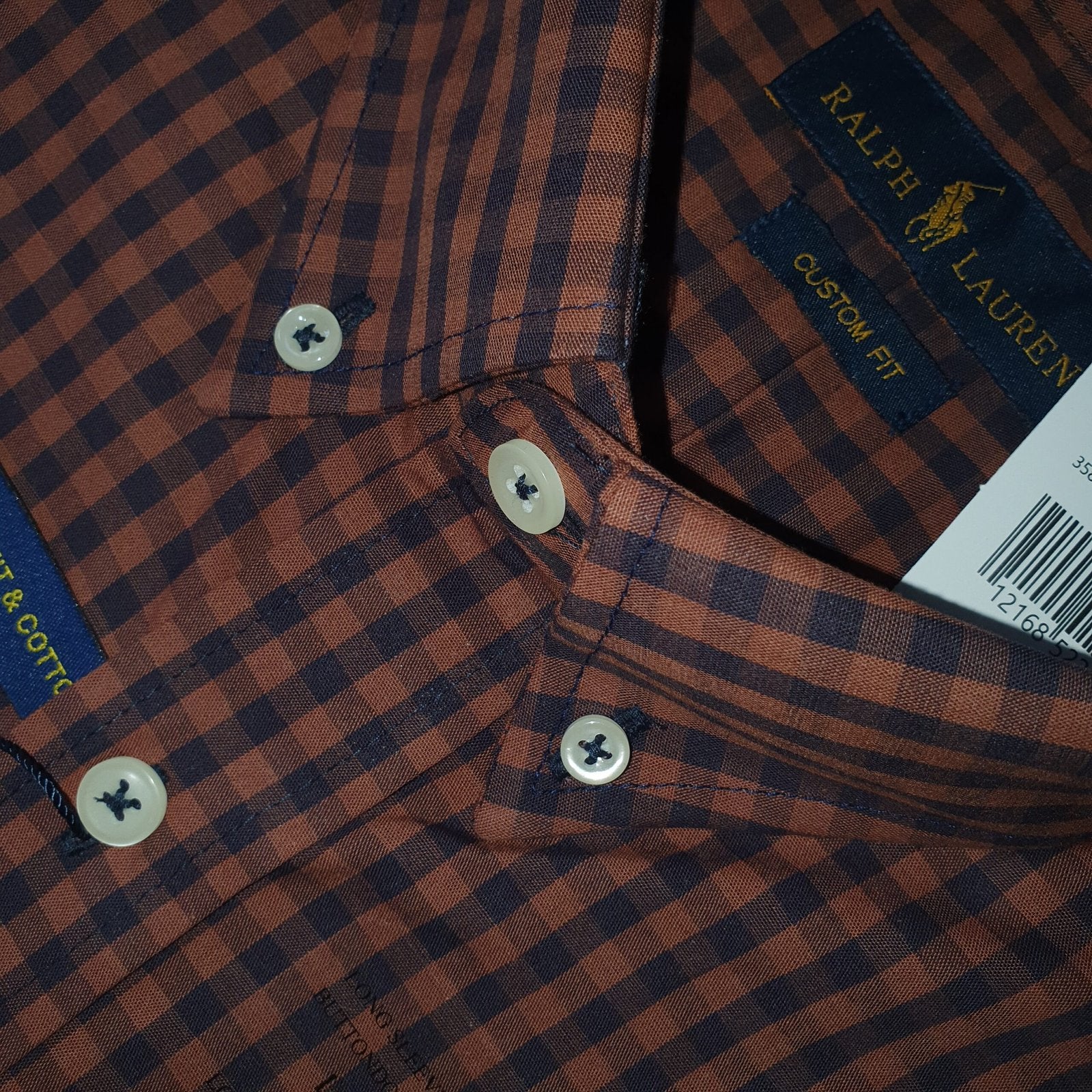 Camisa Ralph Lauren Masculina Xadrez Marrom Pony Dourado