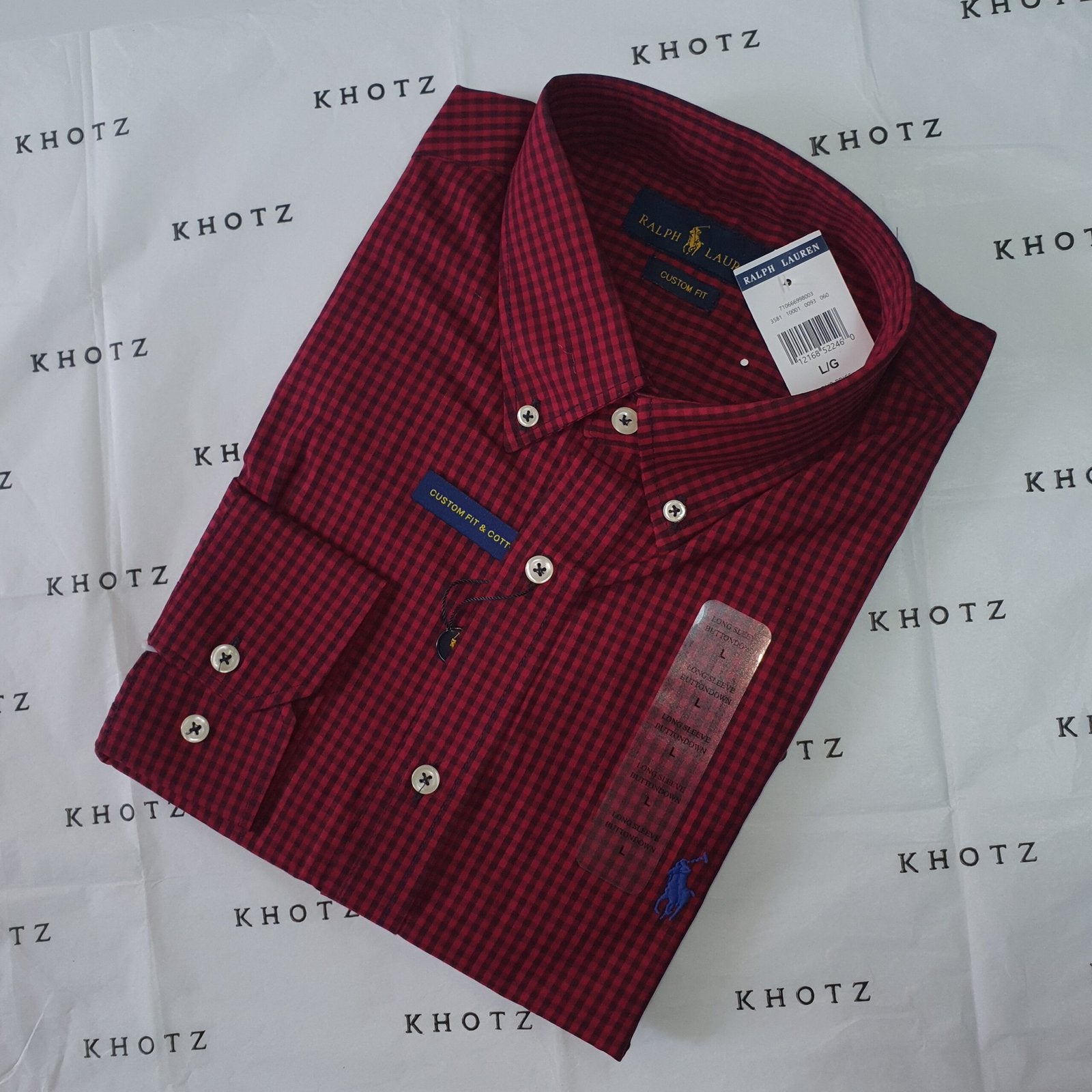 Camisa Ralph Lauren Masculina Micro Xadrez Australiano Bordô Pony Azul