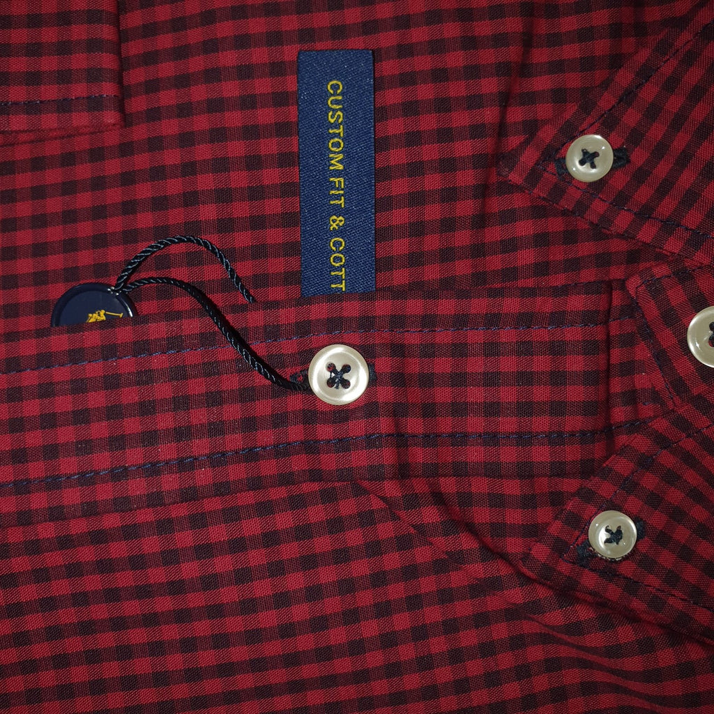 Camisa Ralph Lauren Masculina Micro Xadrez Australiano Bordô Pony Azul