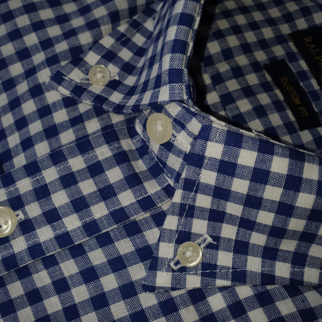 Camisa Ralph Lauren Masculina Xadrez Viscolinho Azul Pony Bordô