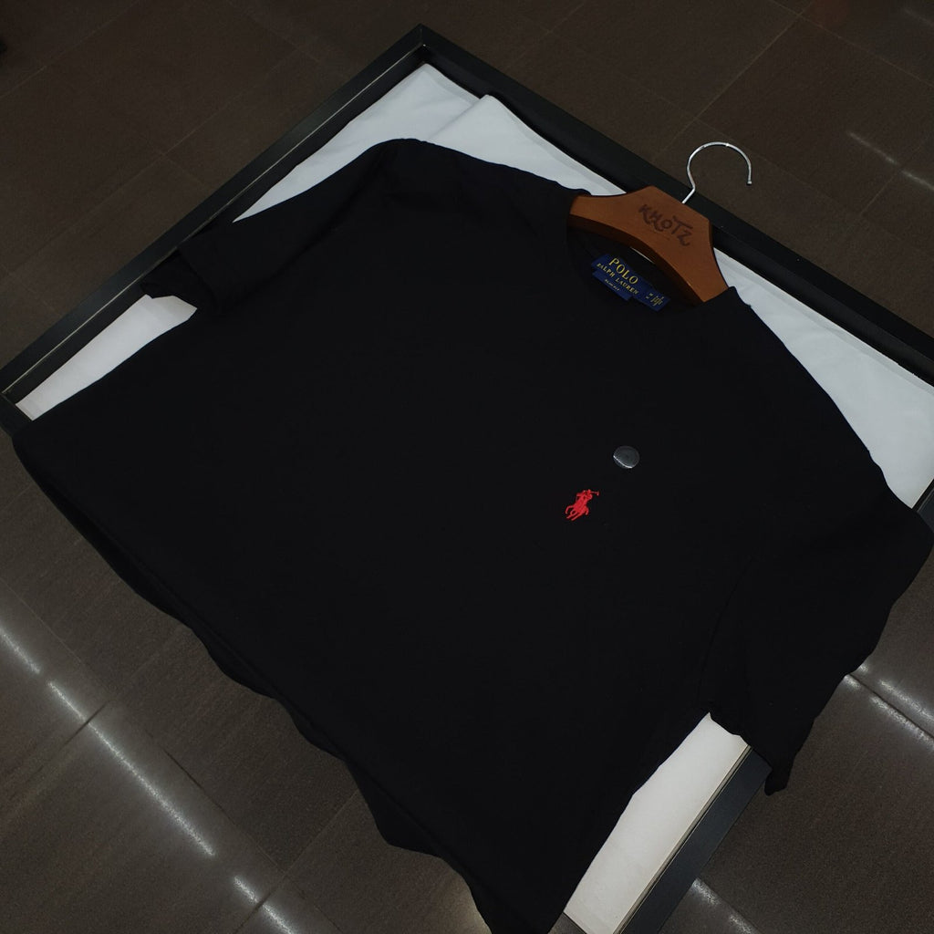 Camiseta Básica Ralph Lauren Masculina Preta Pony Vermelho