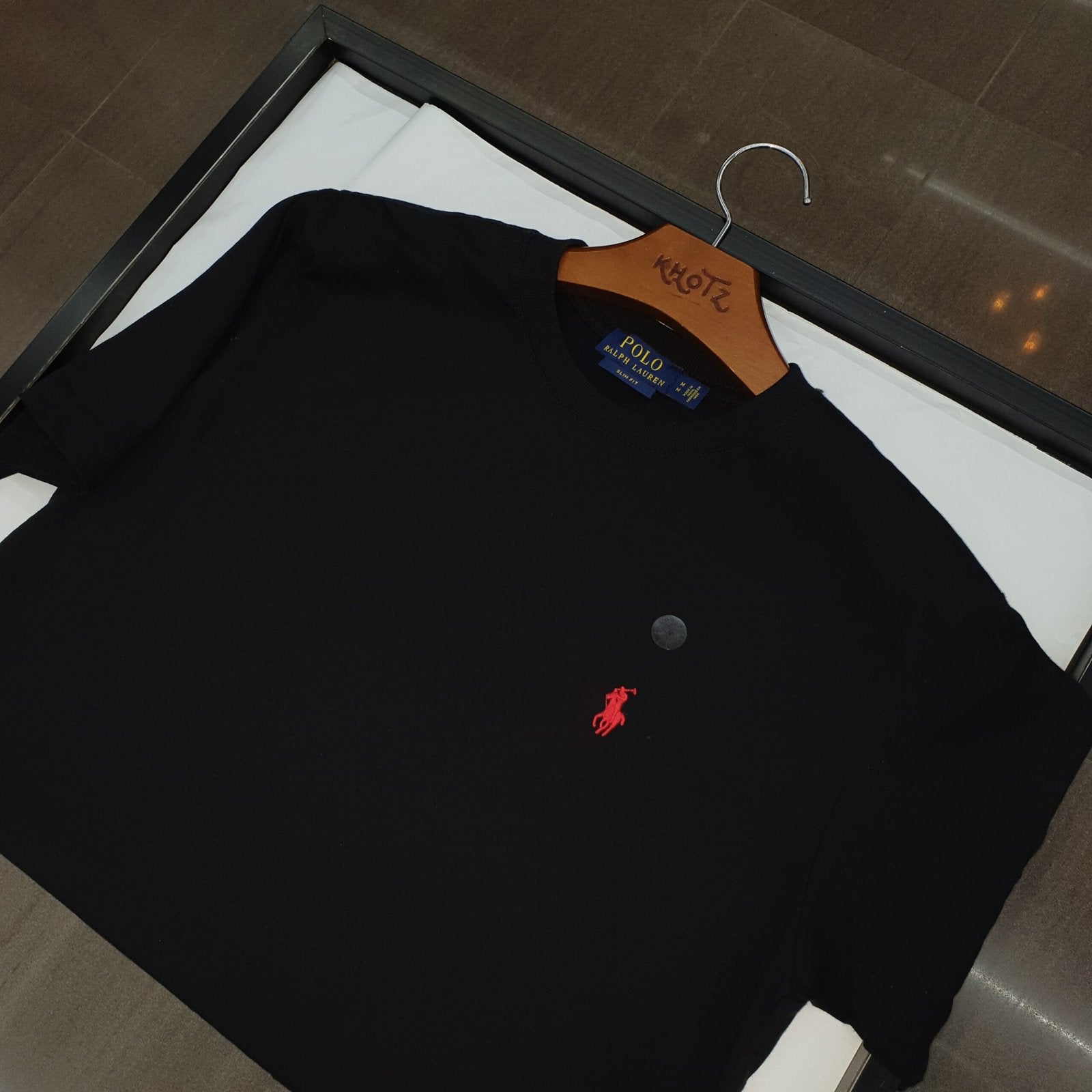 Camiseta Básica Ralph Lauren Masculina Preta Pony Vermelho