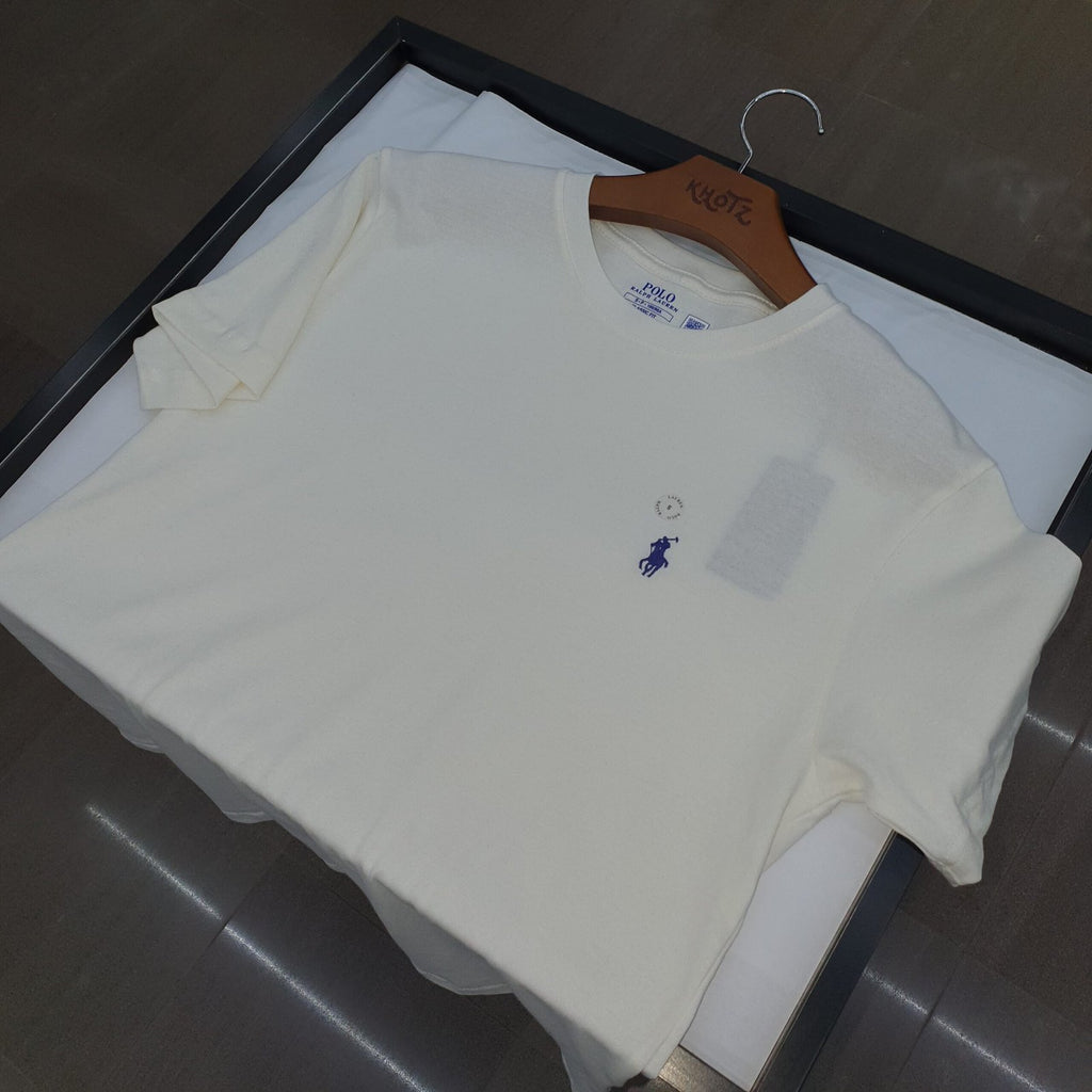Camiseta Básica Ralph Lauren Masculina Creme Pony Marinho