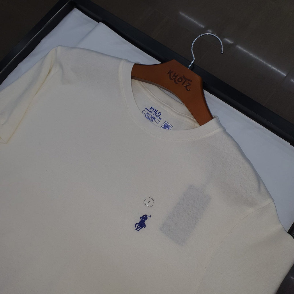 Camiseta Básica Ralph Lauren Masculina Creme Pony Marinho