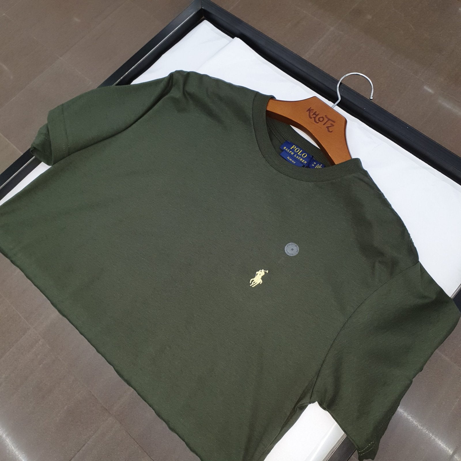 Camiseta Básica Ralph Lauren Masculina Verde Exército Pony Creme