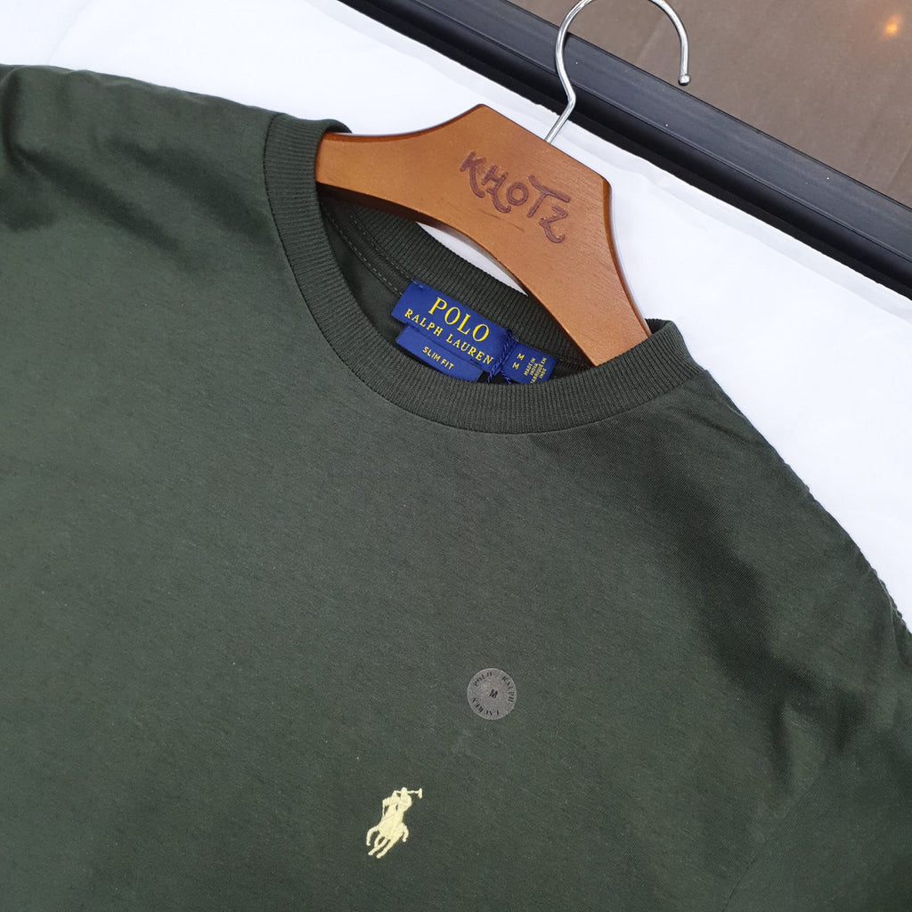 Camiseta Básica Ralph Lauren Masculina Verde Exército Pony Creme