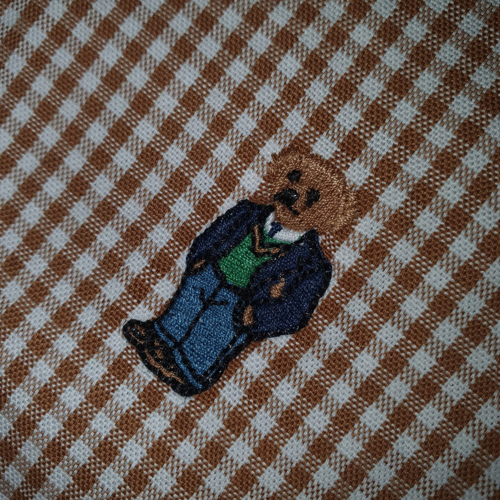 Camisa Ralph Lauren Masculina Oxford Micro Xadrez Clássico Marrom Urso Americano