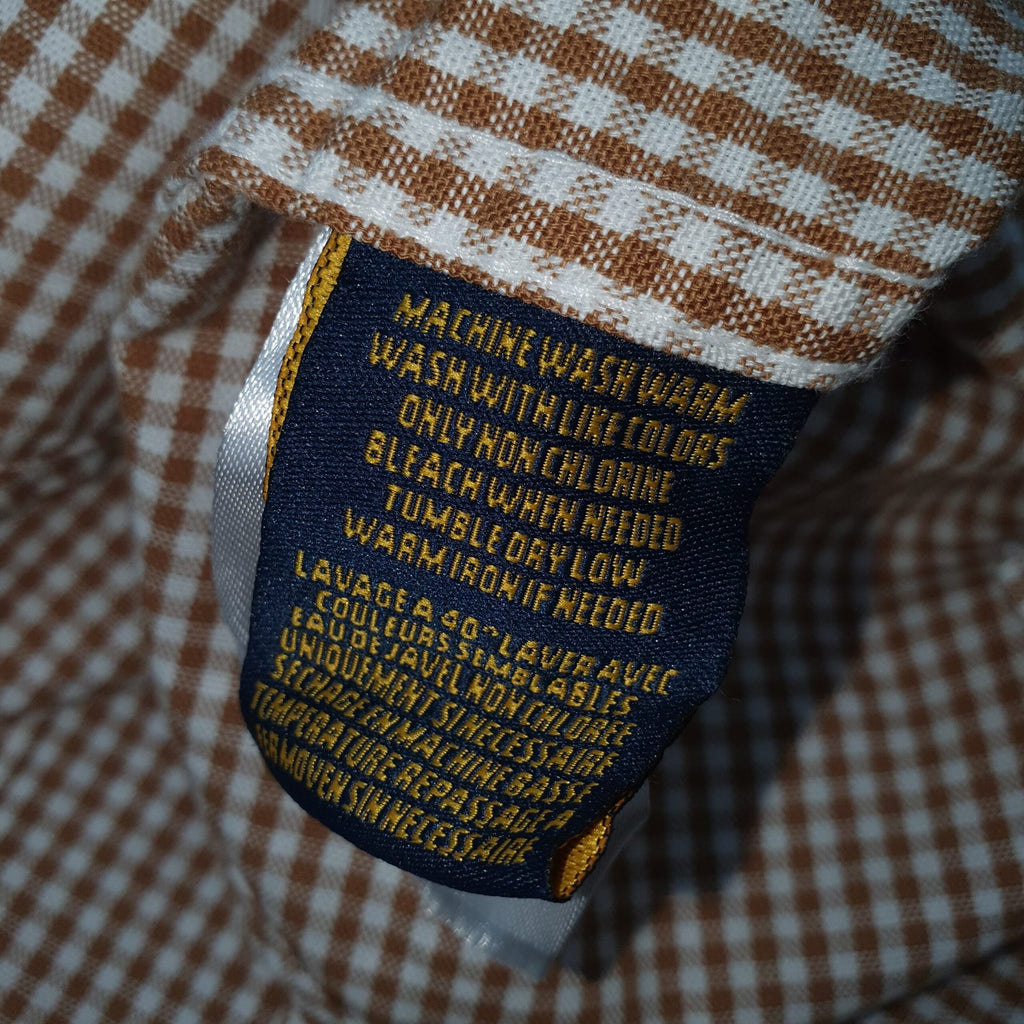 Camisa Ralph Lauren Masculina Oxford Micro Xadrez Clássico Marrom Urso Americano
