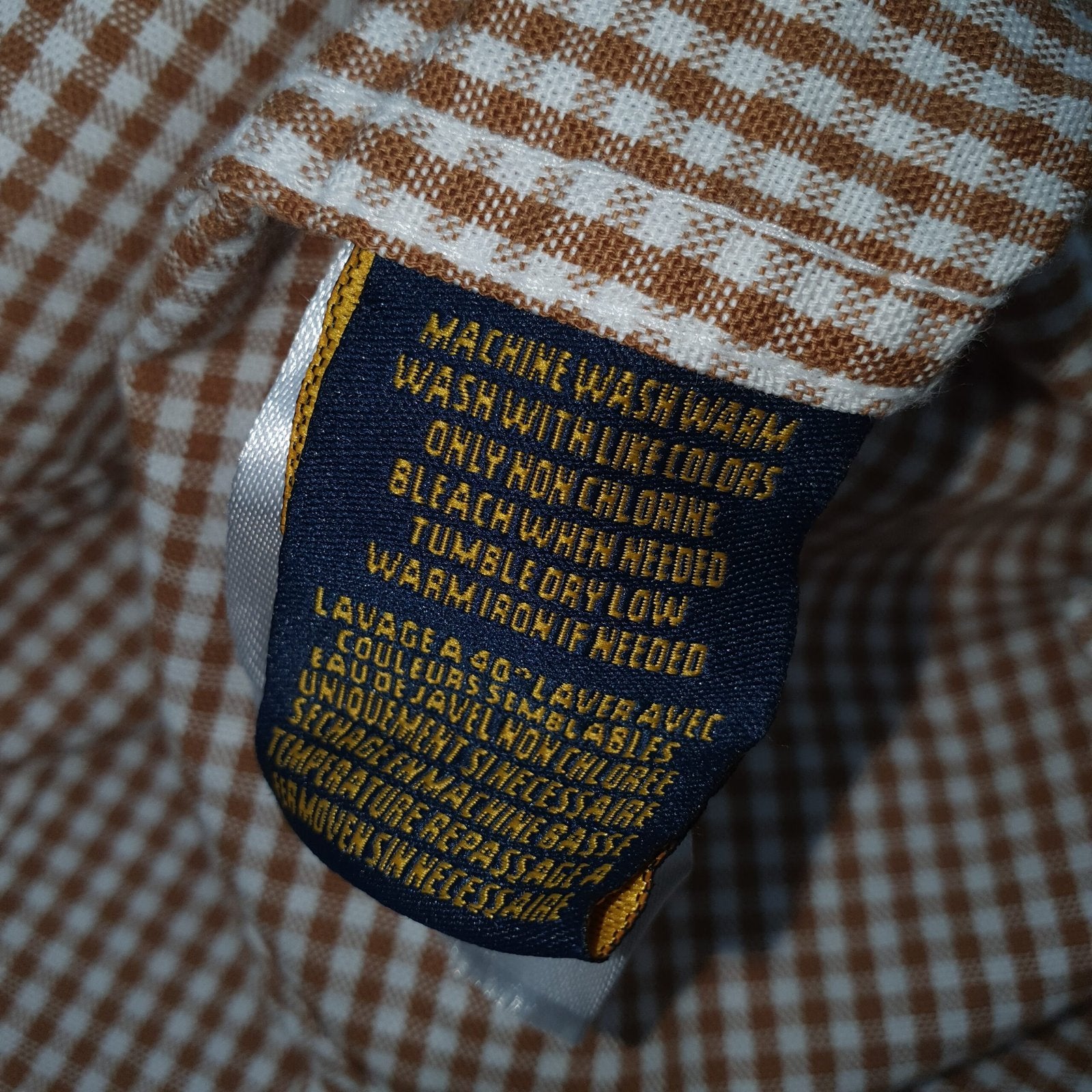 Camisa Ralph Lauren Masculina Oxford Micro Xadrez Clássico Marrom Urso Americano