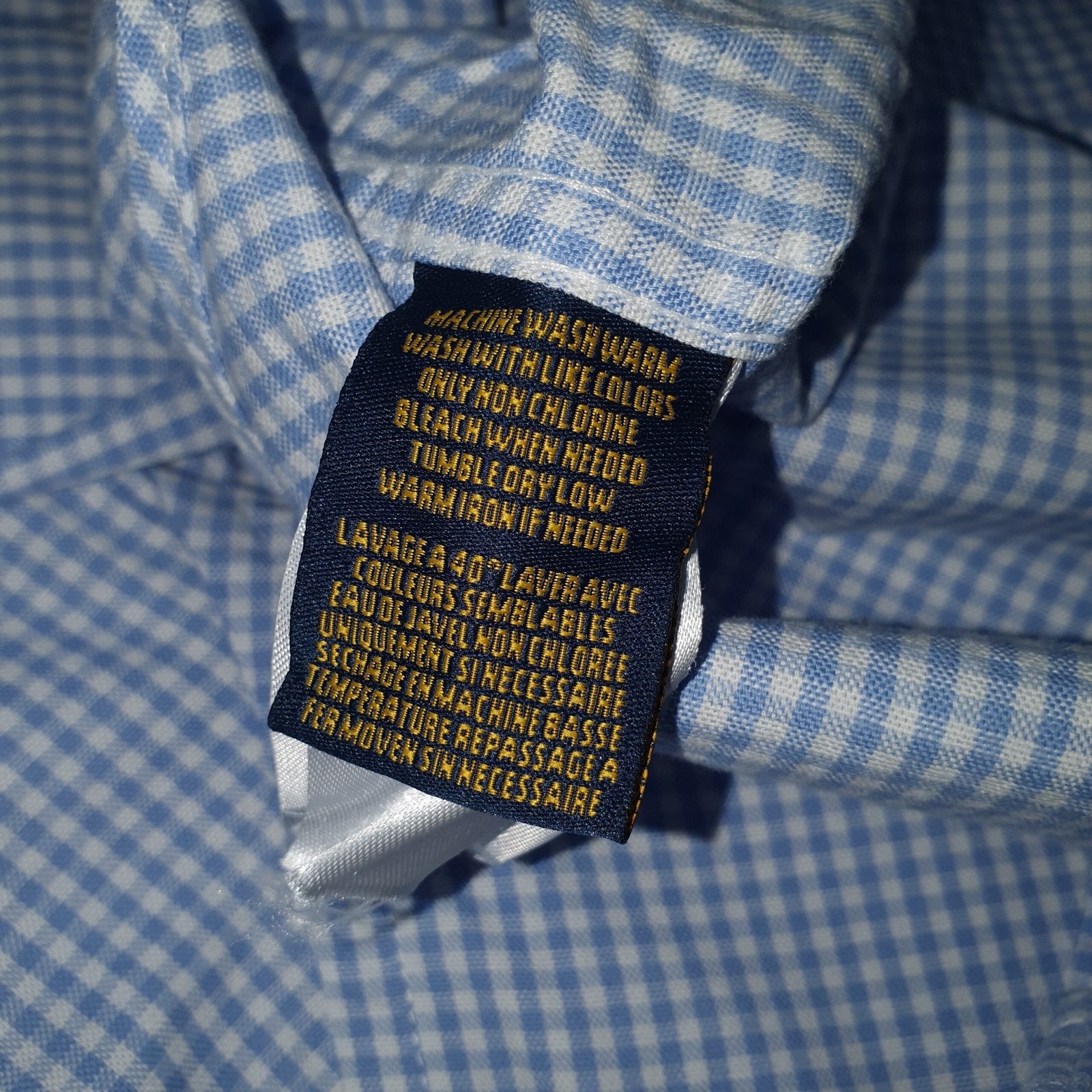 Camisa Ralph Lauren Masculina Oxford Micro Xadrez Clássico Azul Urso Americano