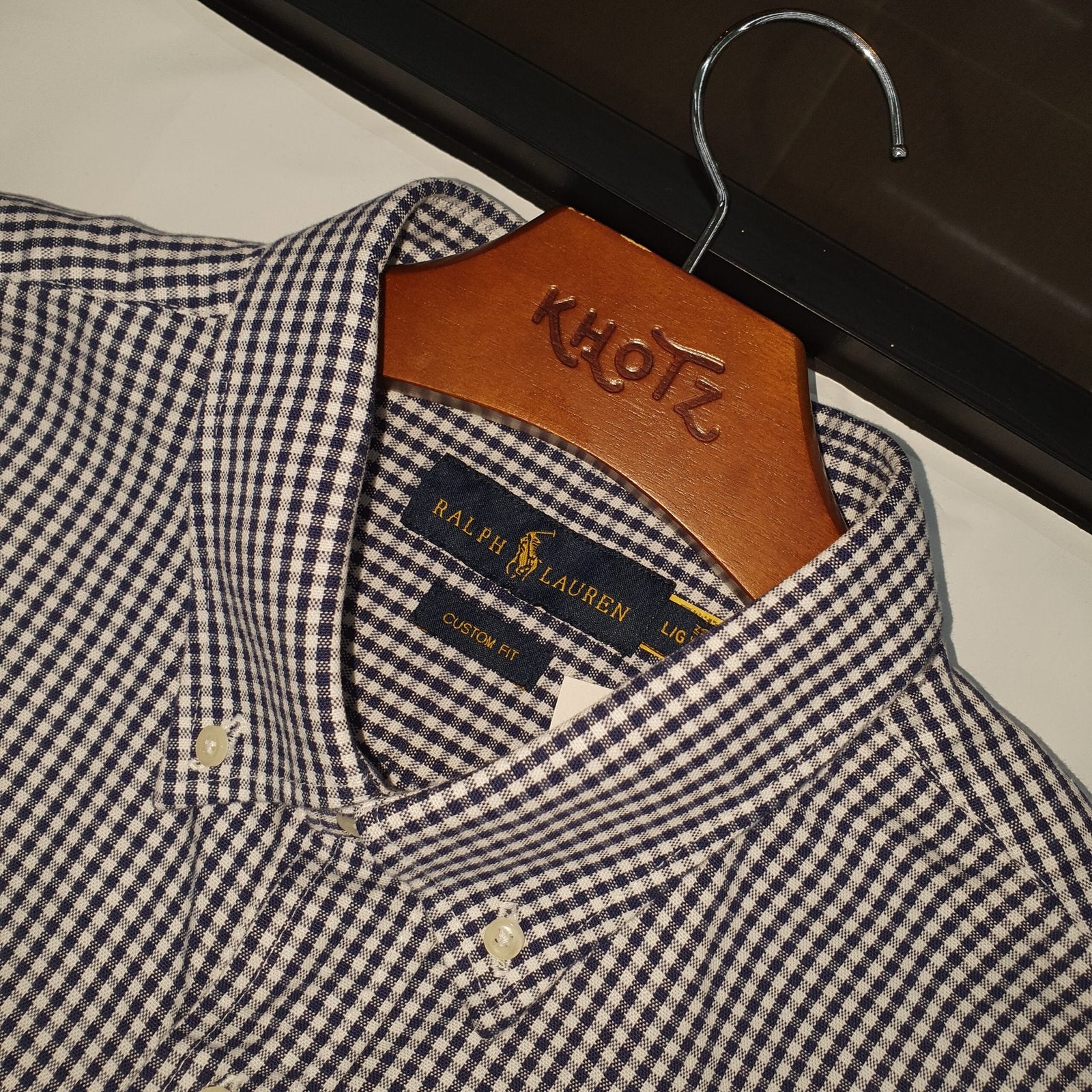 Camisa Ralph Lauren Masculina Oxford Micro Xadrez Clássico Petróleo Urso Americano