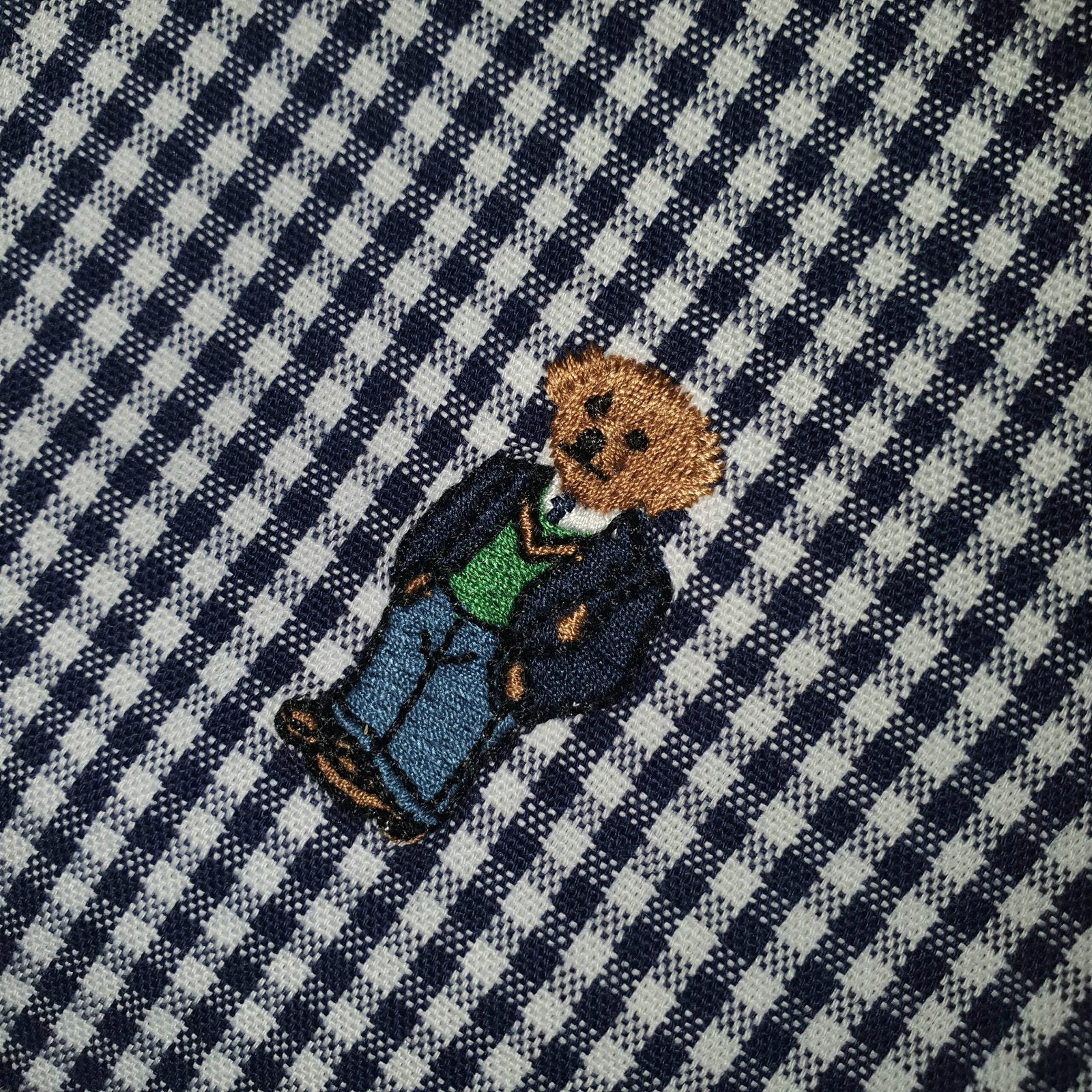 Camisa Ralph Lauren Masculina Oxford Micro Xadrez Clássico Petróleo Urso Americano