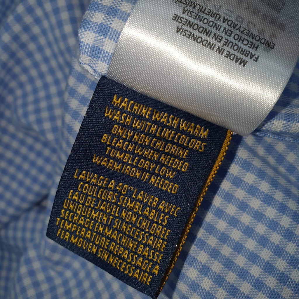 Camisa Ralph Lauren Masculina Oxford Micro Xadrez Clássico Azul Bebê Pony Marinho