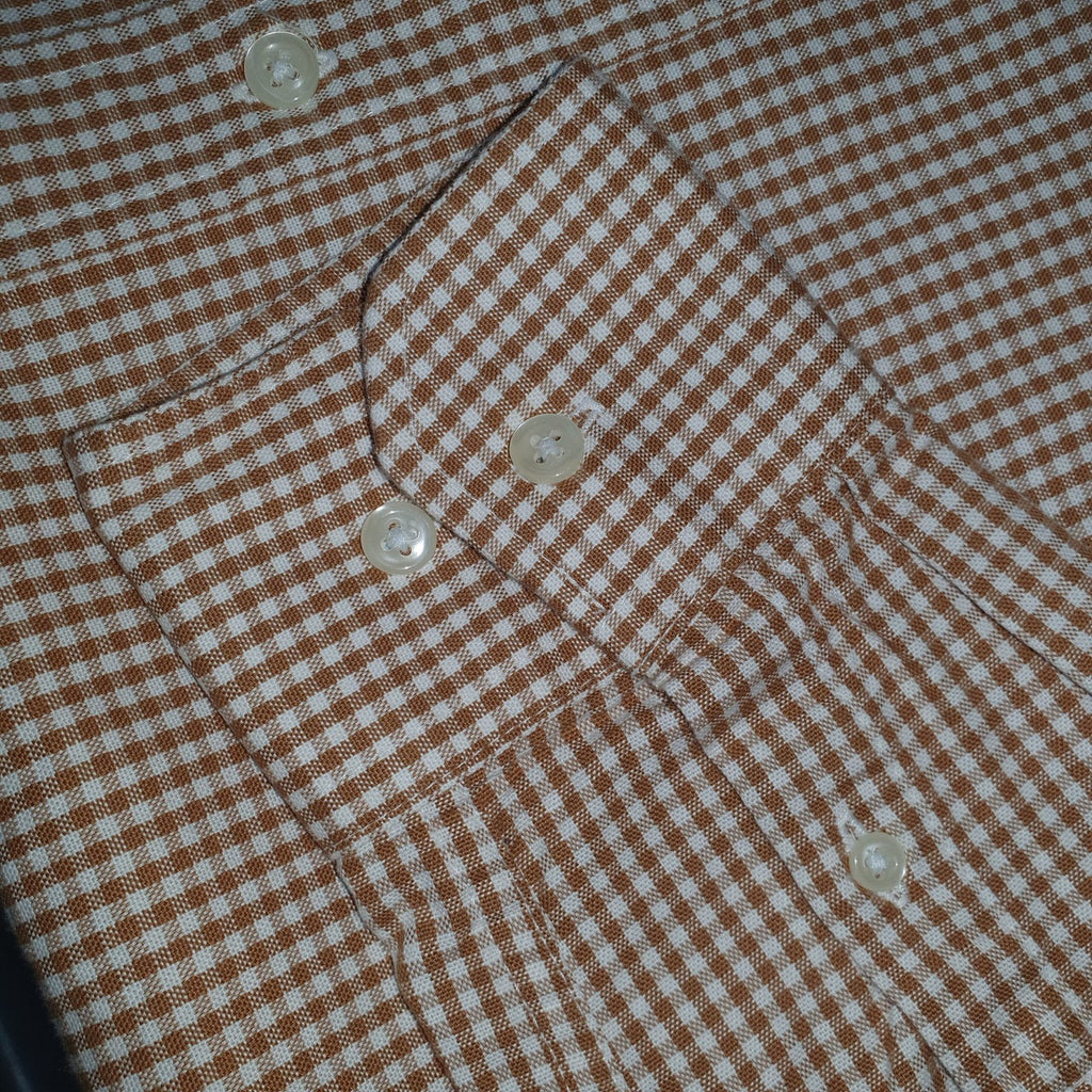 Camisa Ralph Lauren Masculina Oxford Micro Xadrez Clássico Marrom Pony Marinho