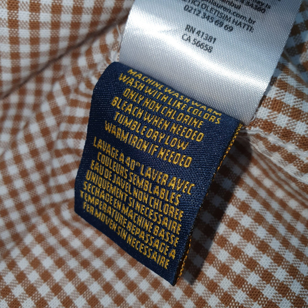 Camisa Ralph Lauren Masculina Oxford Micro Xadrez Clássico Marrom Pony Marinho