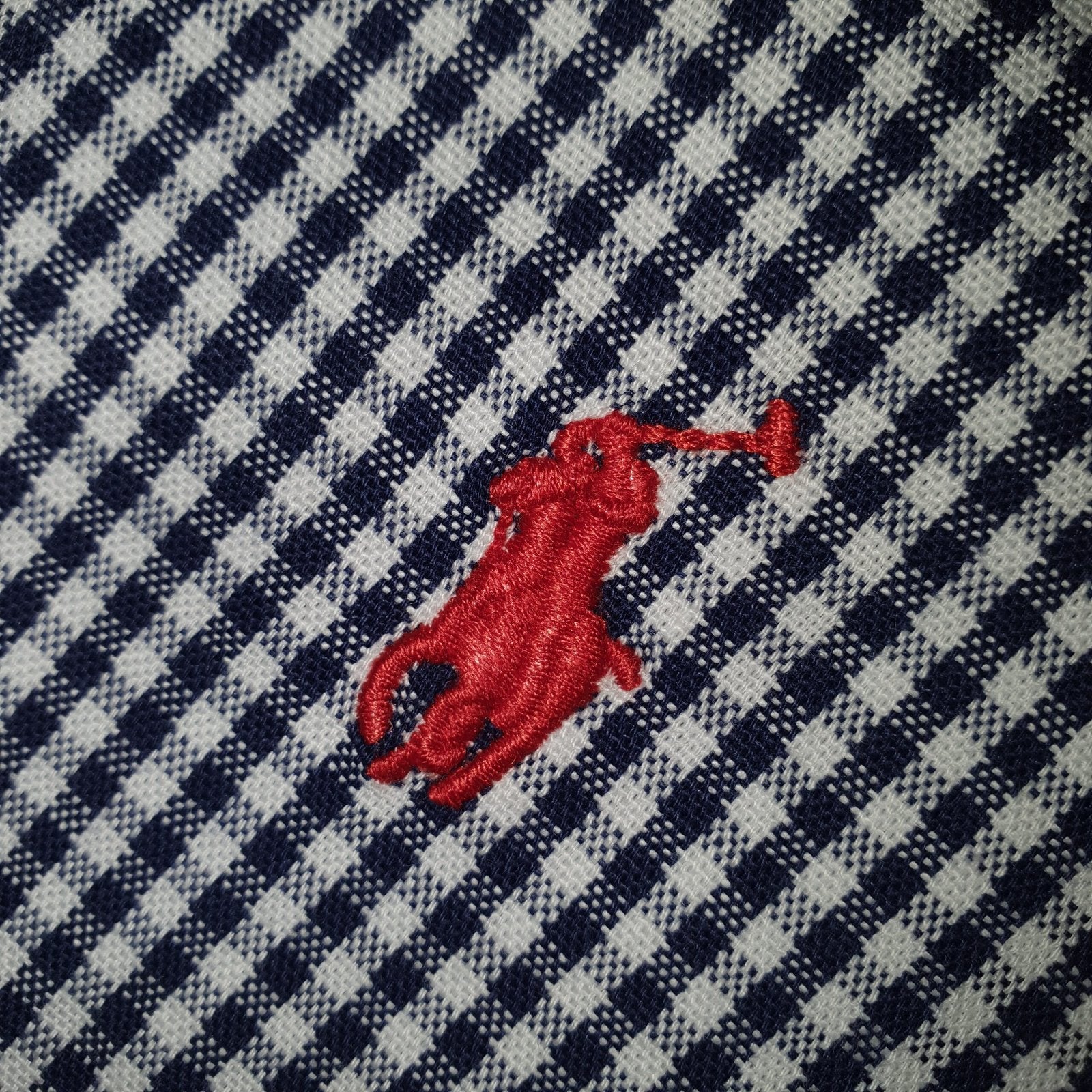 Camisa Ralph Lauren Masculina Oxford Micro Xadrez Clássico Marinho Pony Vermelho
