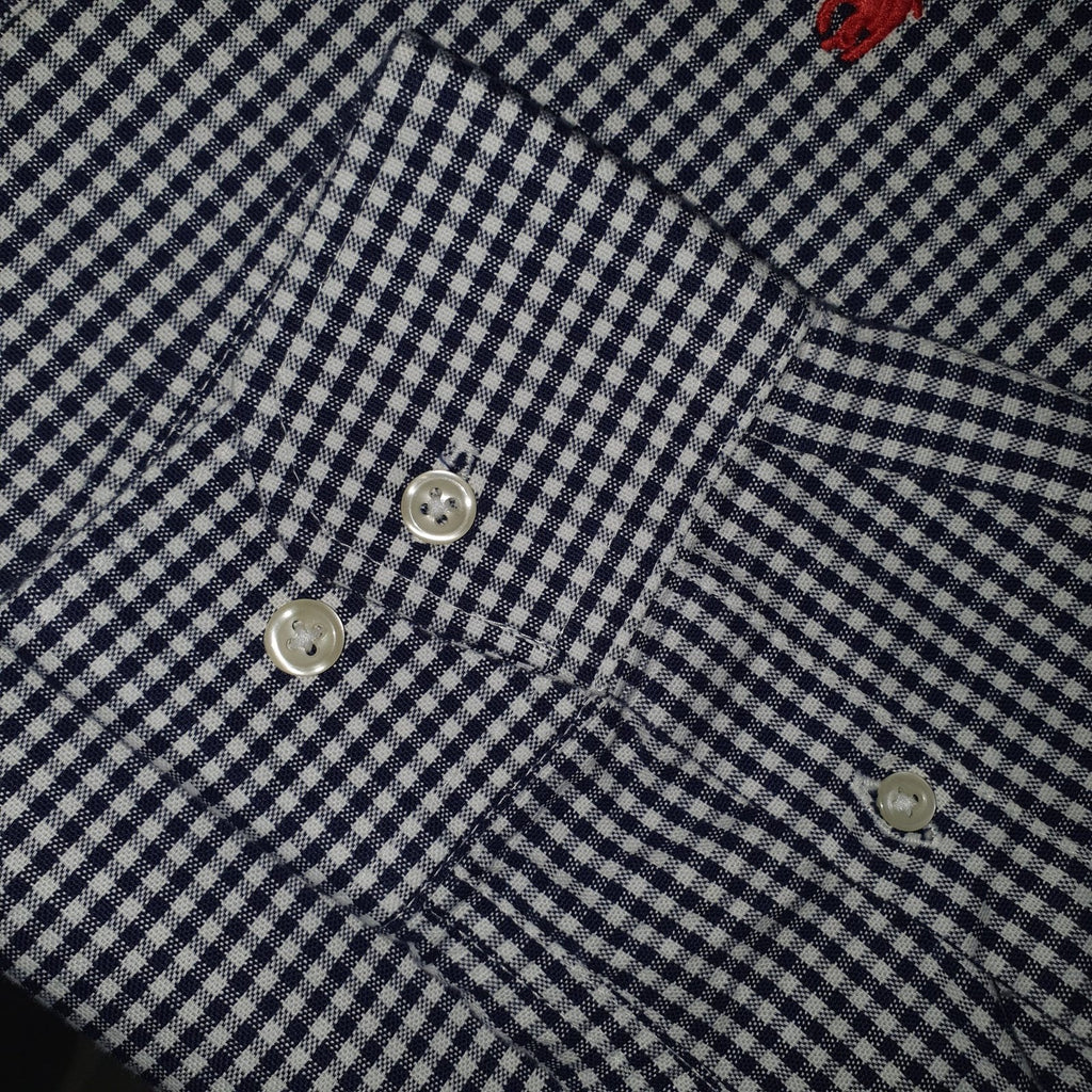 Camisa Ralph Lauren Masculina Oxford Micro Xadrez Clássico Marinho Pony Vermelho