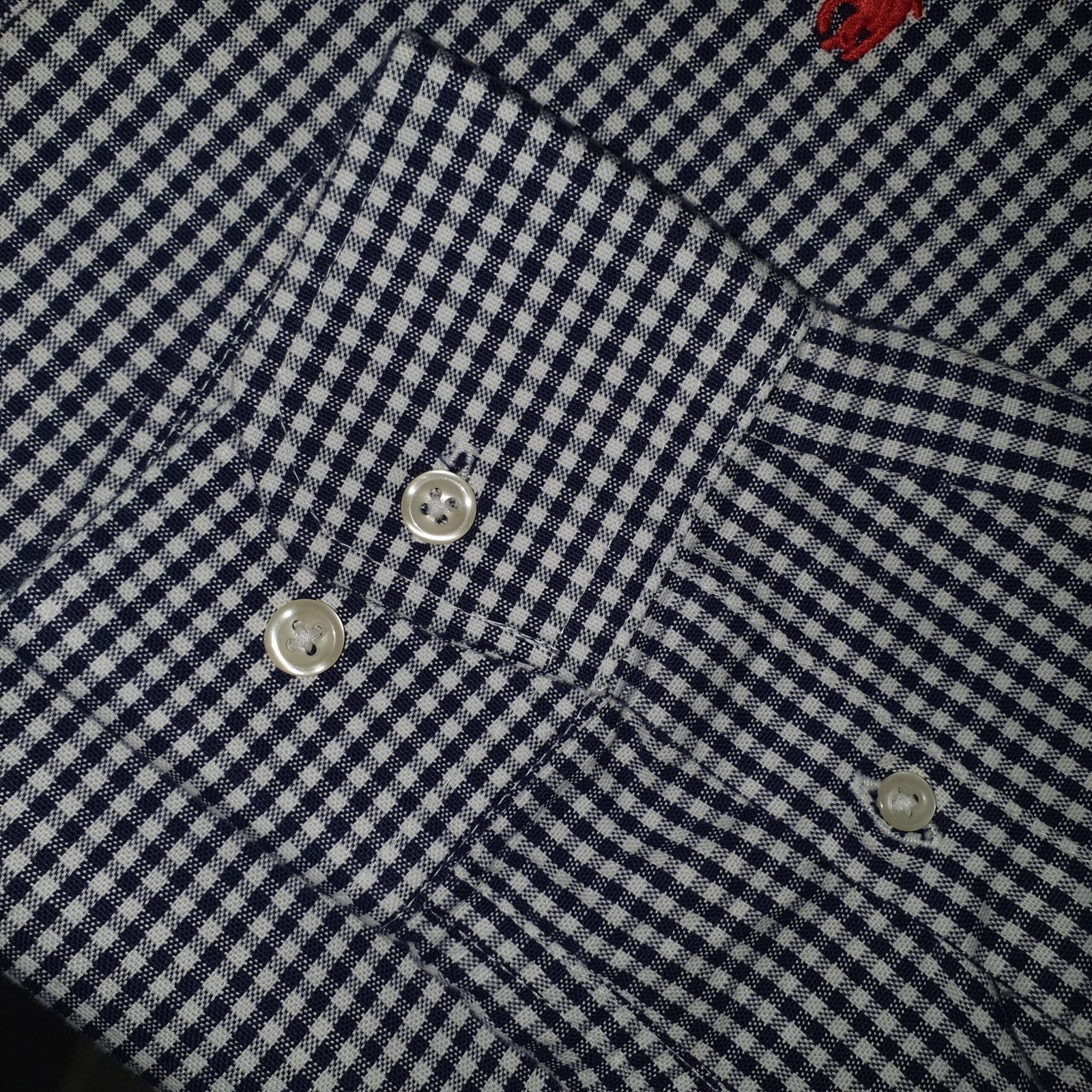 Camisa Ralph Lauren Masculina Oxford Micro Xadrez Clássico Marinho Pony Vermelho
