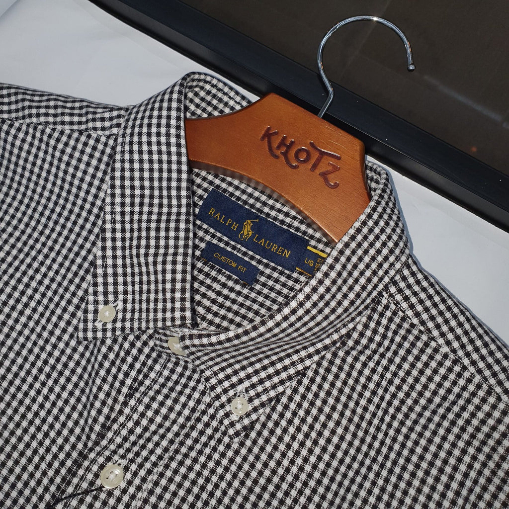 Camisa Ralph Lauren Masculina Oxford Micro Xadrez Clássico Preta Pony Vermelho