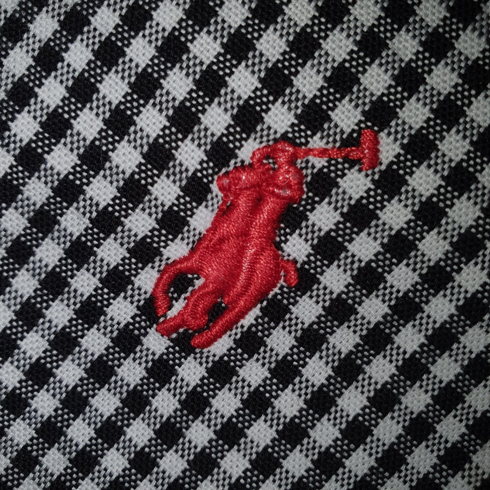 Camisa Ralph Lauren Masculina Oxford Micro Xadrez Clássico Preta Pony Vermelho