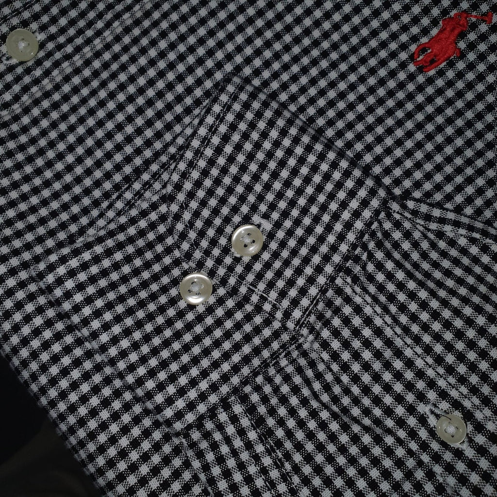 Camisa Ralph Lauren Masculina Oxford Micro Xadrez Clássico Preta Pony Vermelho