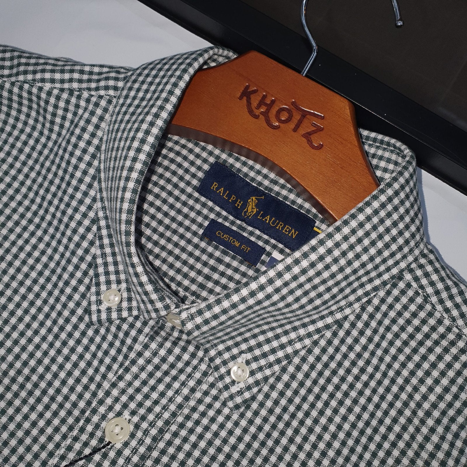 Camisa Ralph Lauren Masculina Oxford Micro Xadrez Clássico Verde Pony Marinho