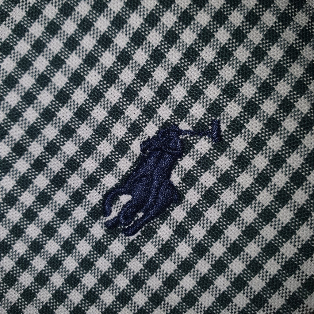 Camisa Ralph Lauren Masculina Oxford Micro Xadrez Clássico Verde Pony Marinho