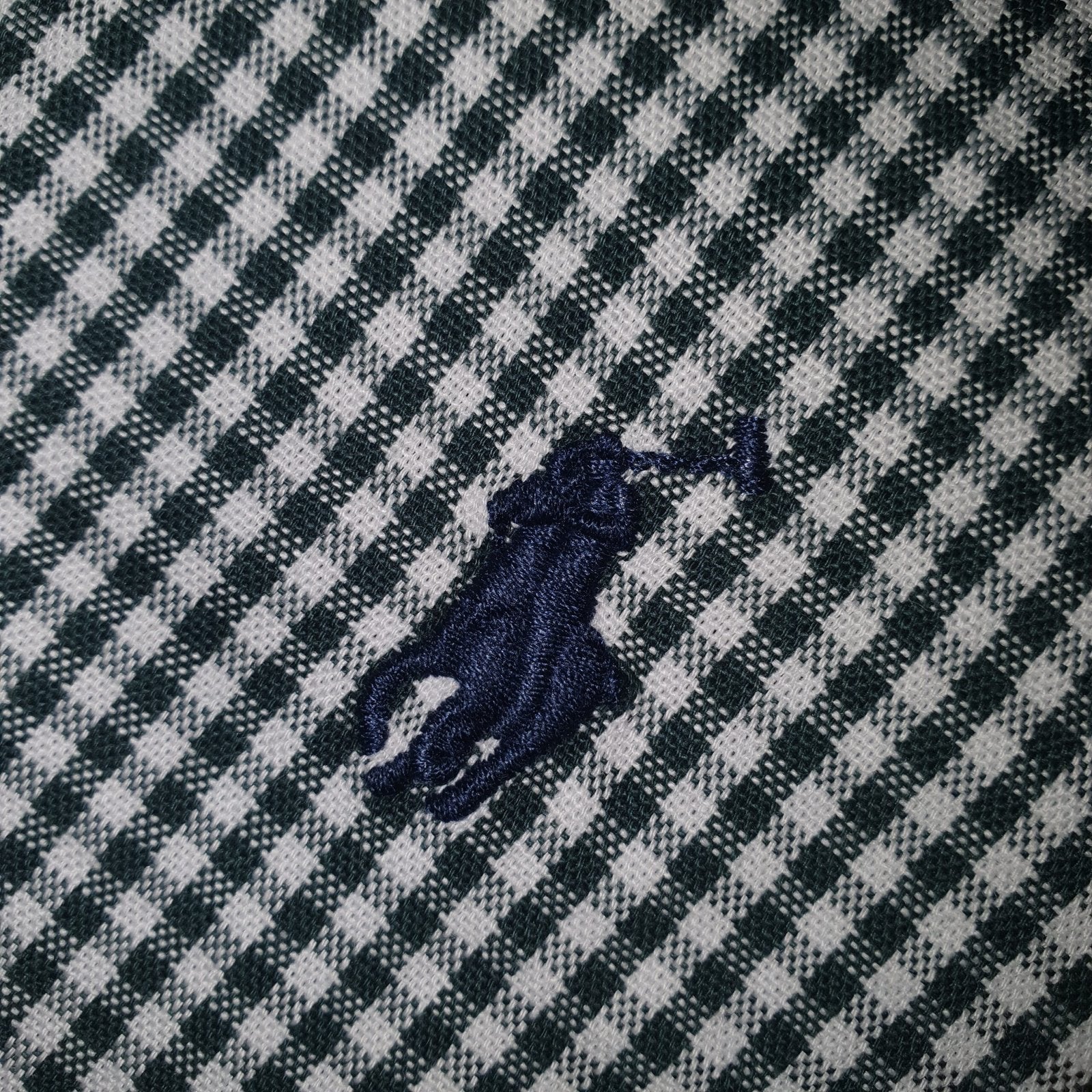 Camisa Ralph Lauren Masculina Oxford Micro Xadrez Clássico Verde Pony Marinho