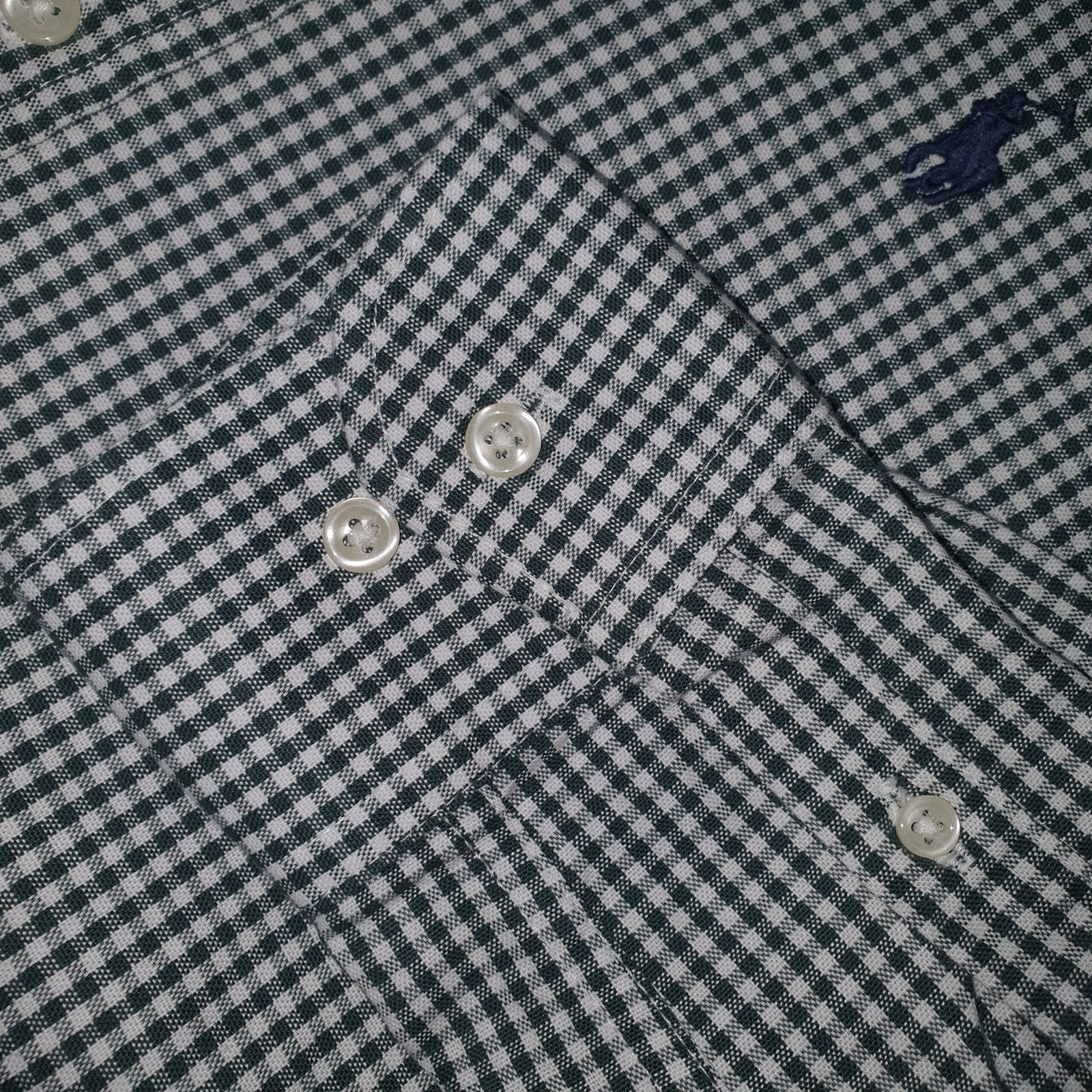 Camisa Ralph Lauren Masculina Oxford Micro Xadrez Clássico Verde Pony Marinho