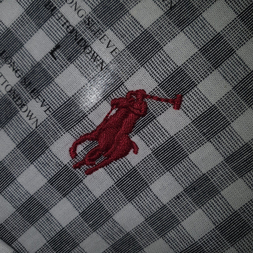 Camisa Ralph Lauren Masculina Xadrez Cinzento Pony Vermelho