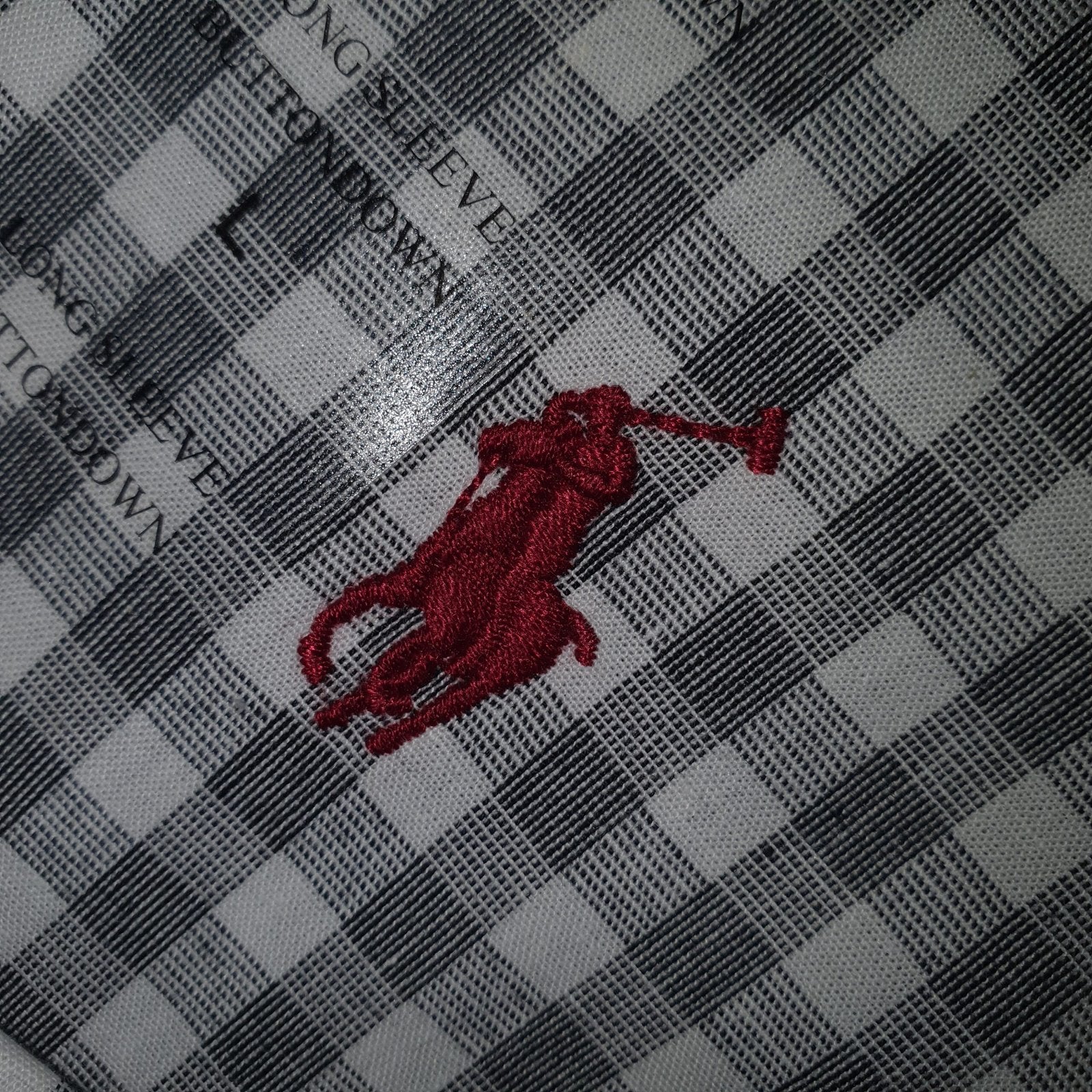 Camisa Ralph Lauren Masculina Xadrez Cinzento Pony Vermelho