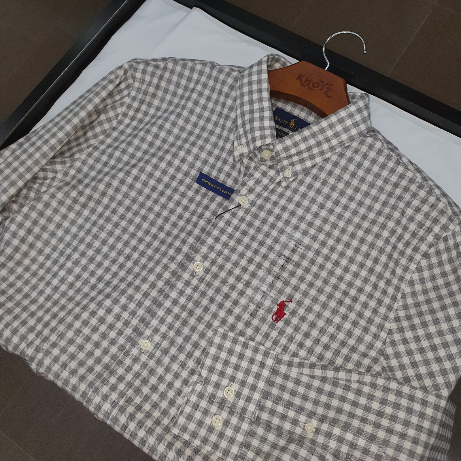 Camisa Ralph Lauren Masculina Xadrez Cinzento Pony Vermelho