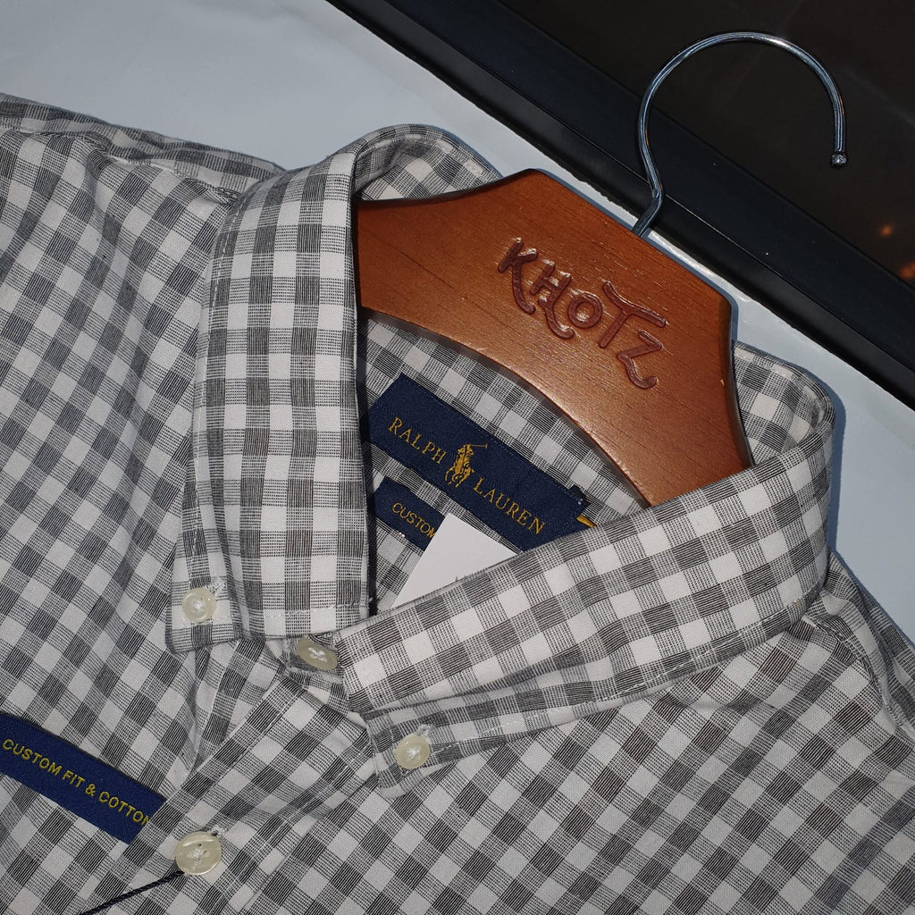 Camisa Ralph Lauren Masculina Xadrez Cinzento Pony Vermelho