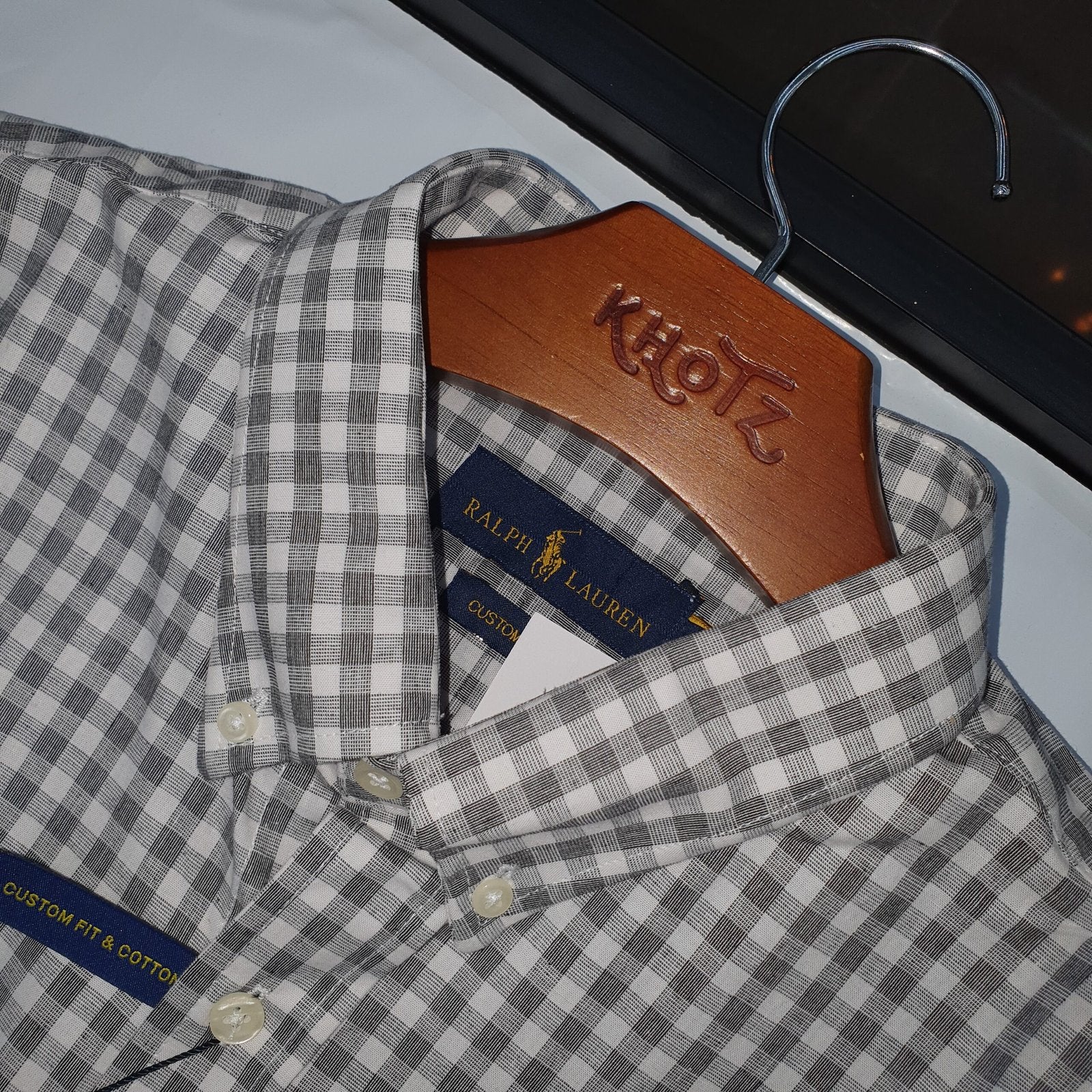 Camisa Ralph Lauren Masculina Xadrez Cinzento Pony Vermelho