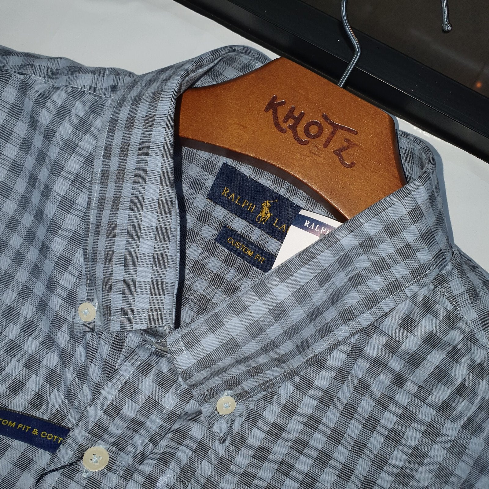 Camisa Ralph Lauren Masculina Xadrez Cinzento Pony Laranja