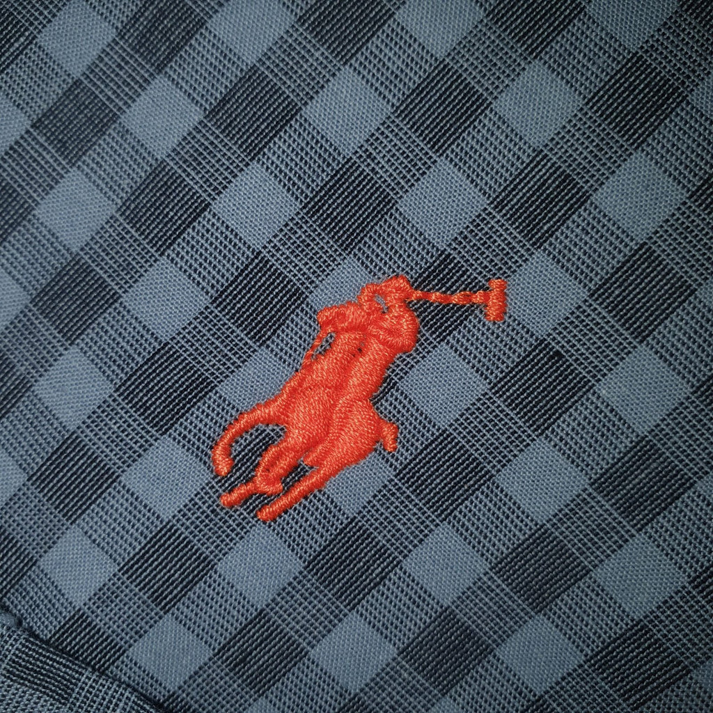 Camisa Ralph Lauren Masculina Xadrez Cinzento Pony Laranja