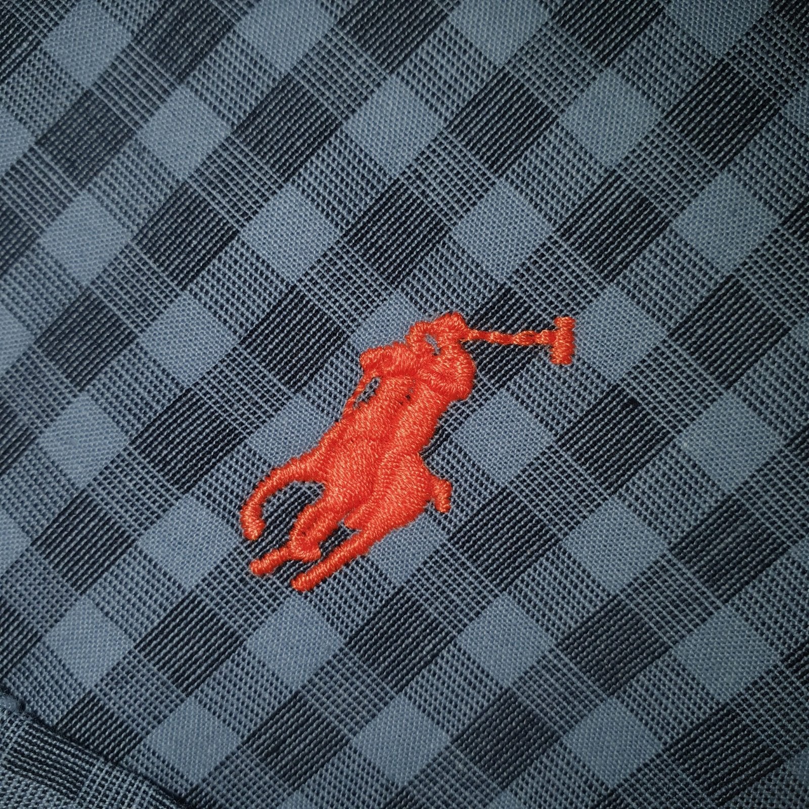 Camisa Ralph Lauren Masculina Xadrez Cinzento Pony Laranja