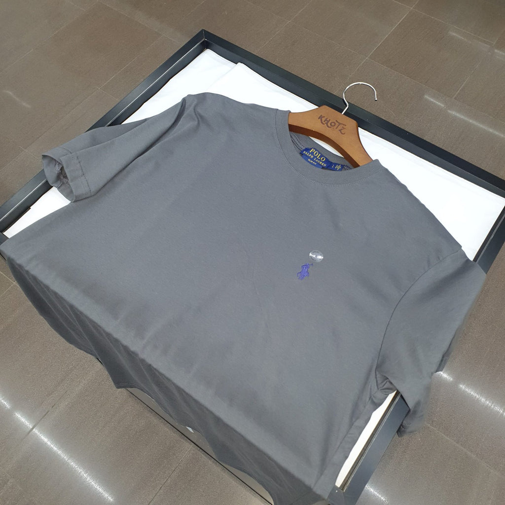 Camiseta Básica Ralph Lauren Masculina Cinzenta Pony Marinho