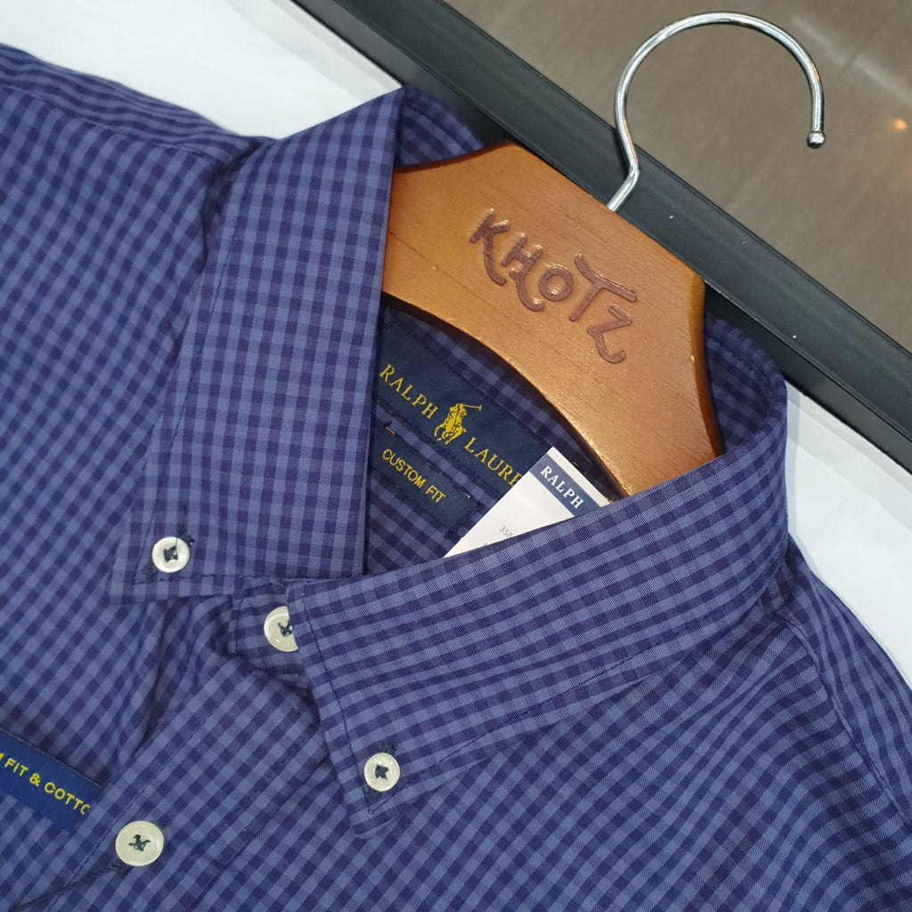 Camisa Ralph Lauren Masculina Micro Xadrez Australiano Azul Pony Vermelho