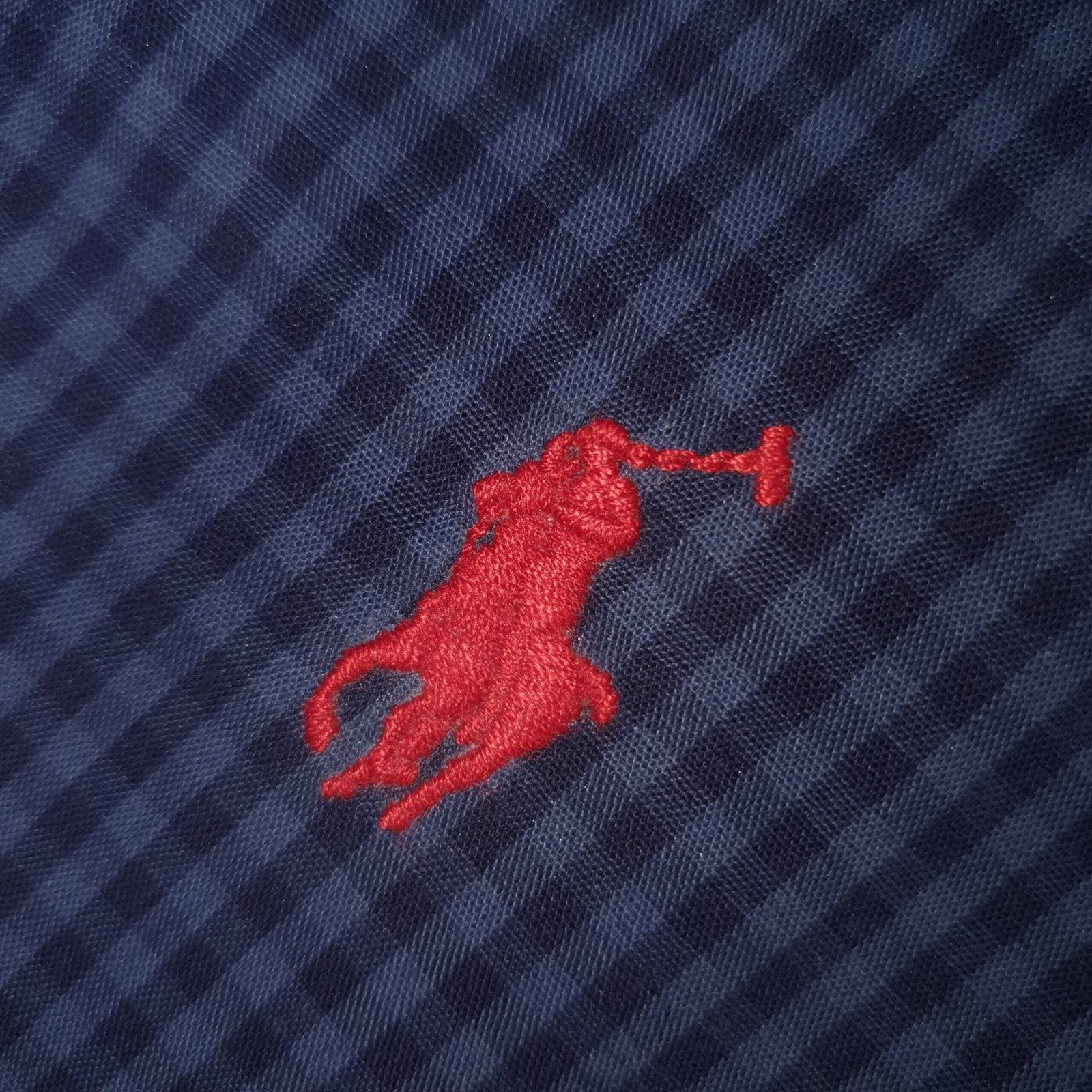 Camisa Ralph Lauren Masculina Micro Xadrez Australiano Azul Pony Vermelho