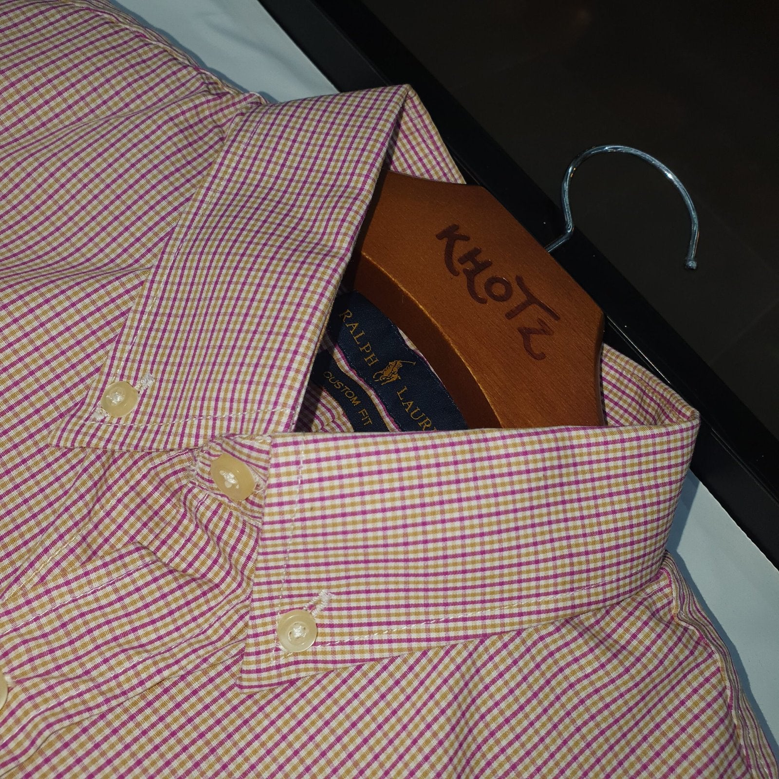 Camisa Ralph Lauren Masculina Micro Xadrez Rosada Exclusiva Pony Limão