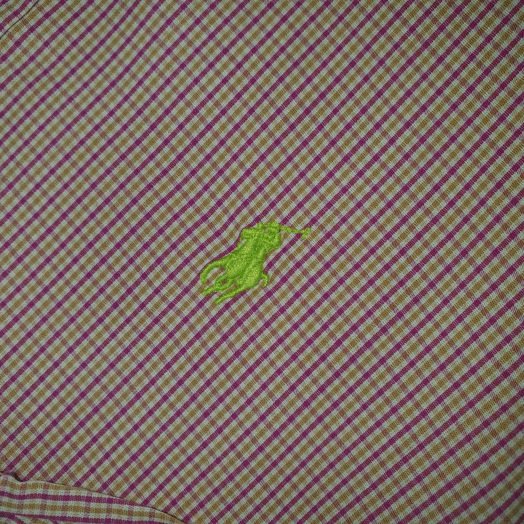Camisa Ralph Lauren Masculina Micro Xadrez Rosada Exclusiva Pony Limão