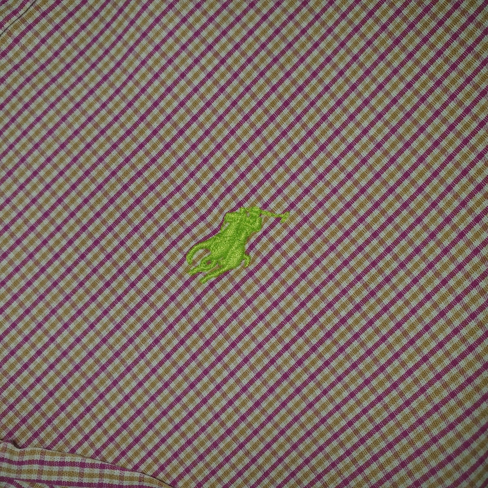 Camisa Ralph Lauren Masculina Micro Xadrez Rosada Exclusiva Pony Limão