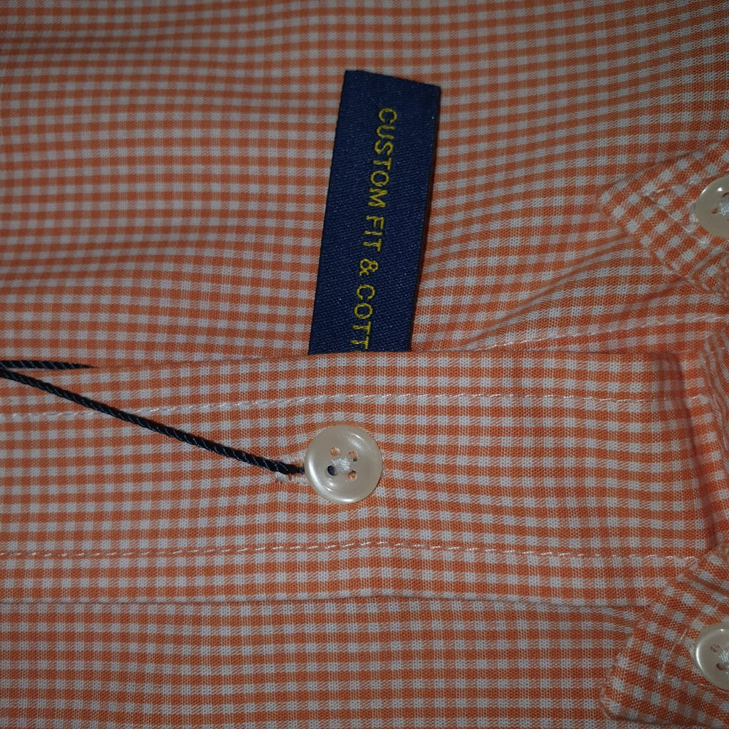 Camisa Ralph Lauren Masculina Micro Xadrez Laranja Pony Azul Celeste