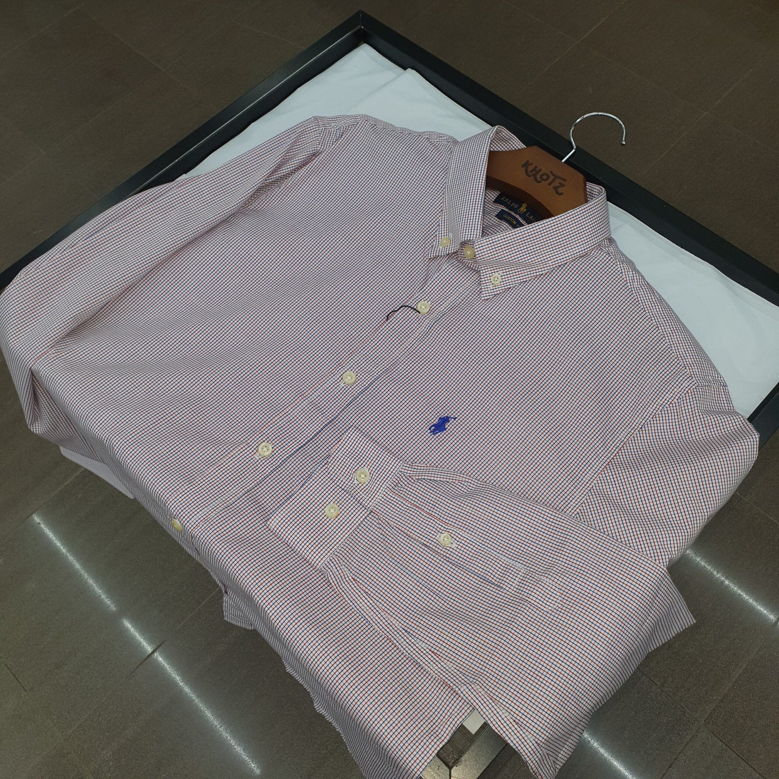 Camisa Ralph Lauren Masculina Micro Xadrez Granulado Pony Azul