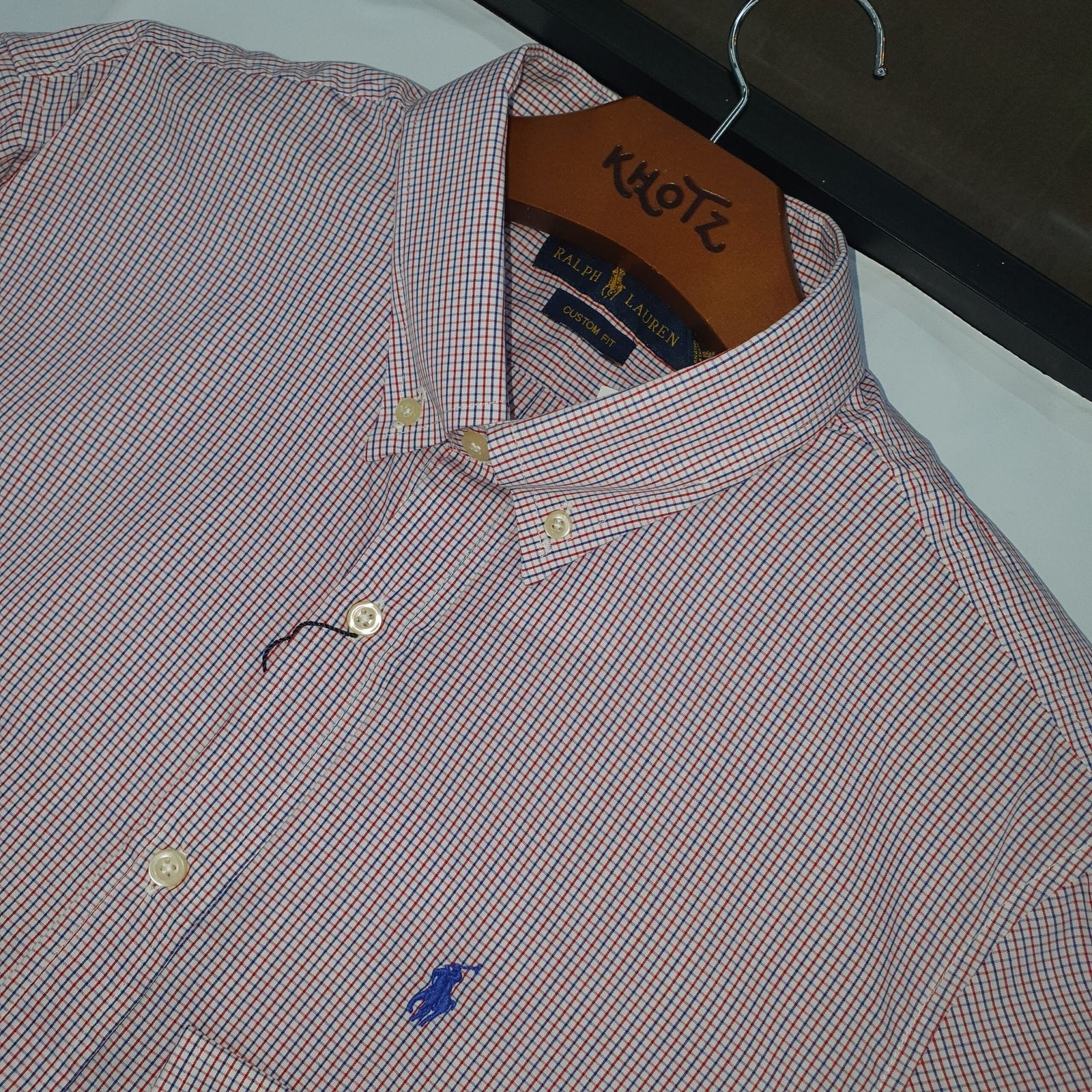 Camisa Ralph Lauren Masculina Micro Xadrez Granulado Pony Azul