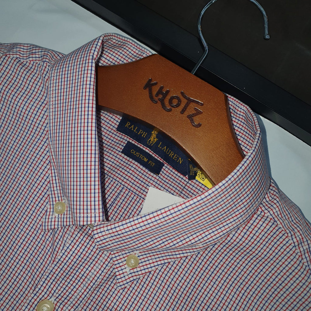 Camisa Ralph Lauren Masculina Micro Xadrez Granulado Pony Azul